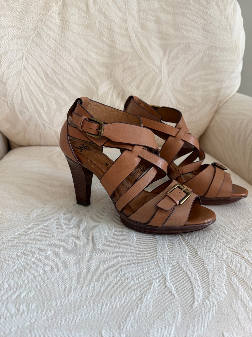 Sofft Cognac Strappy High Heel Sandals
